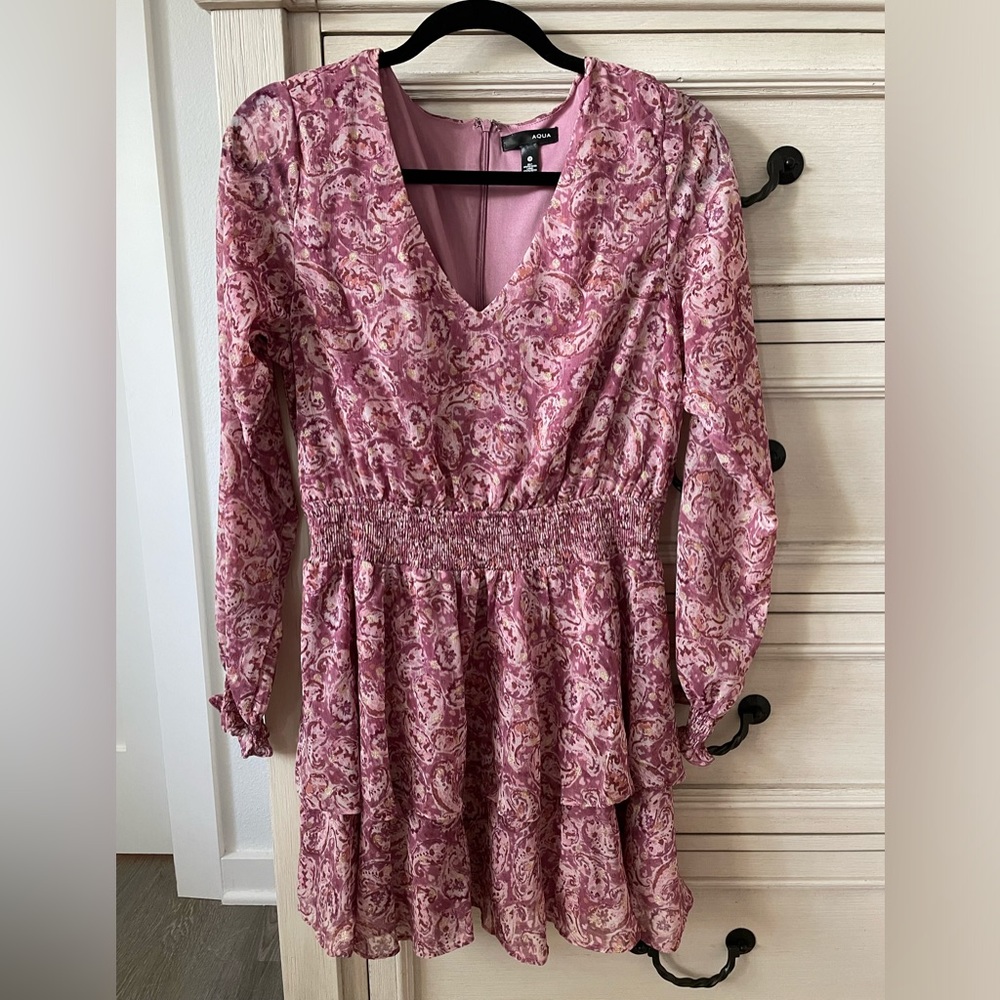 Aqua Smocked Waist Dress, Medium, Burgundy/Purple